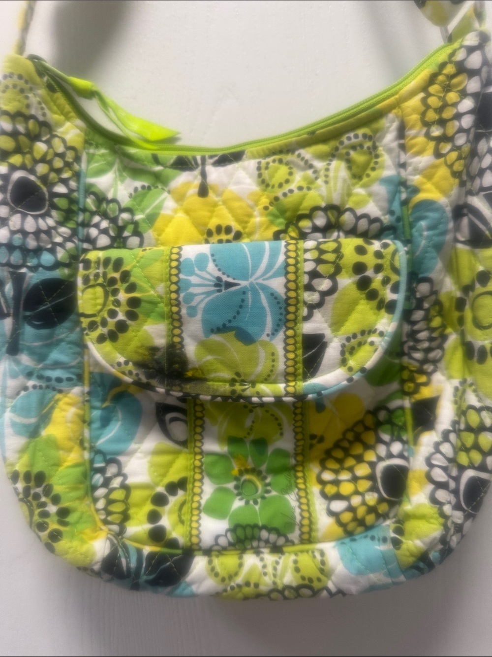 Vera Bradley Quilted Floral Shoulder Bag in Lime, Teal and Black - Picture 2 of 6